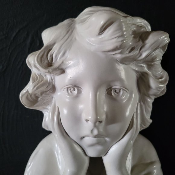 Vintage Plaster Bust of Child with Hands on Face, Vintage Female Bust *HEAVY - Picture 2 of 8